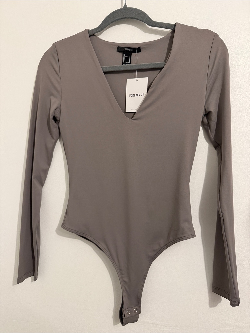 Forever 21 Taupe V-Neck Long Sleeve Bodysuit